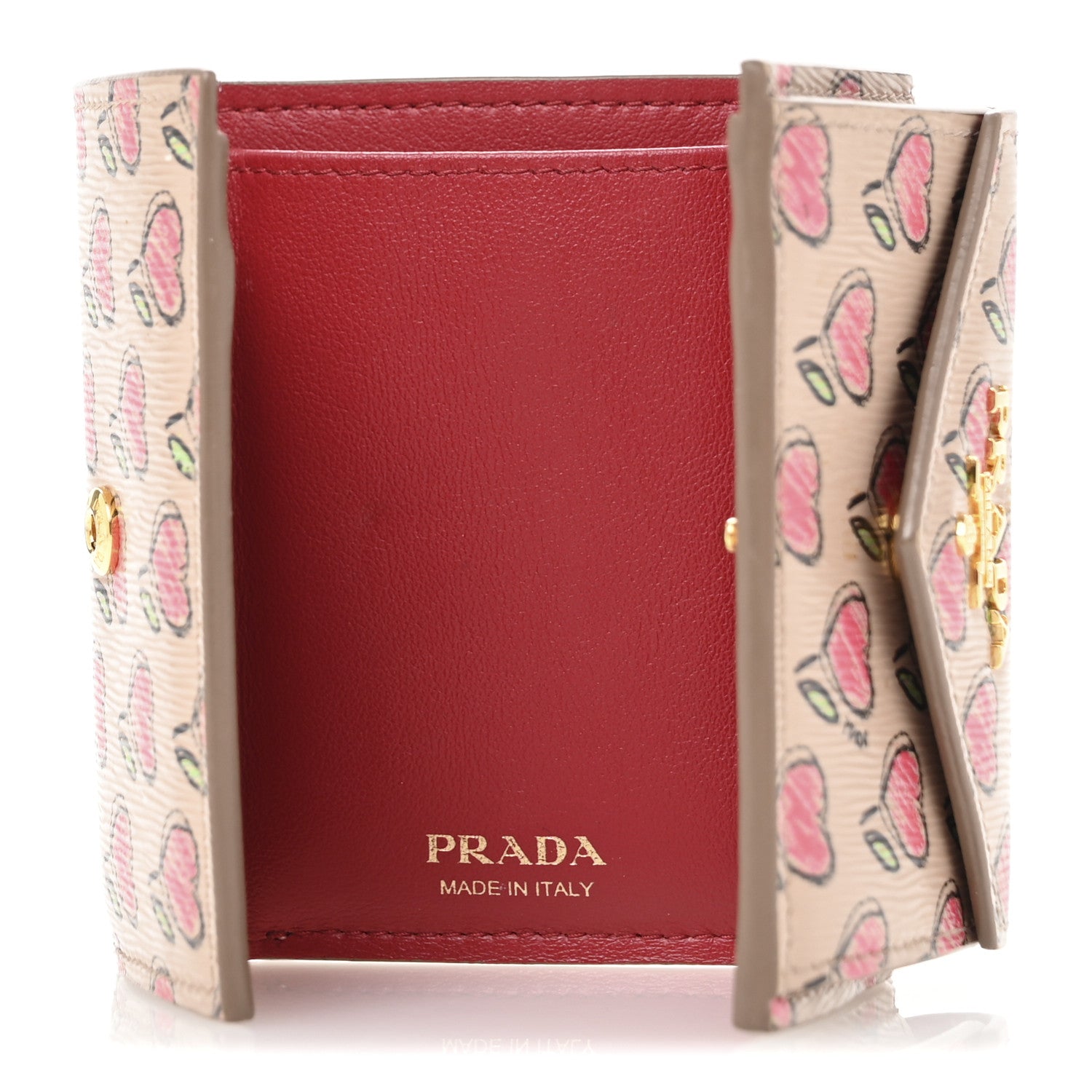 Prada Vitello Move Love Print Envelope Tri-Fold Wallet Cipria 5 of 11