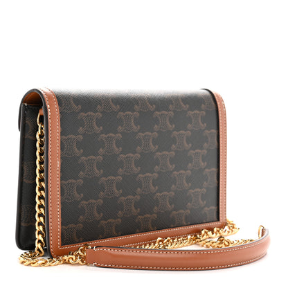 Celine Triomphe Canvas Calfskin Margo Wallet on Chain Tan 3 of 13