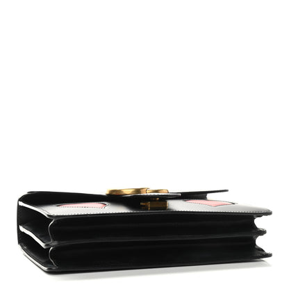 Gucci Knight Calfskin Malaga Kid Heart Medium GG Marmont Chain Handle Bag Black Hibiscus Red Multicolor 4 of 11