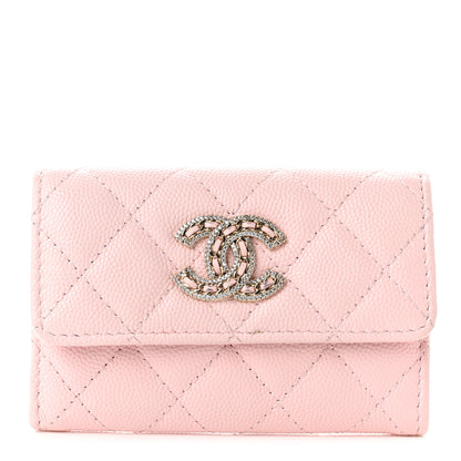 Chanel Caviar Quilted Crystal CC Flap Card Holder Pink 1 of 9