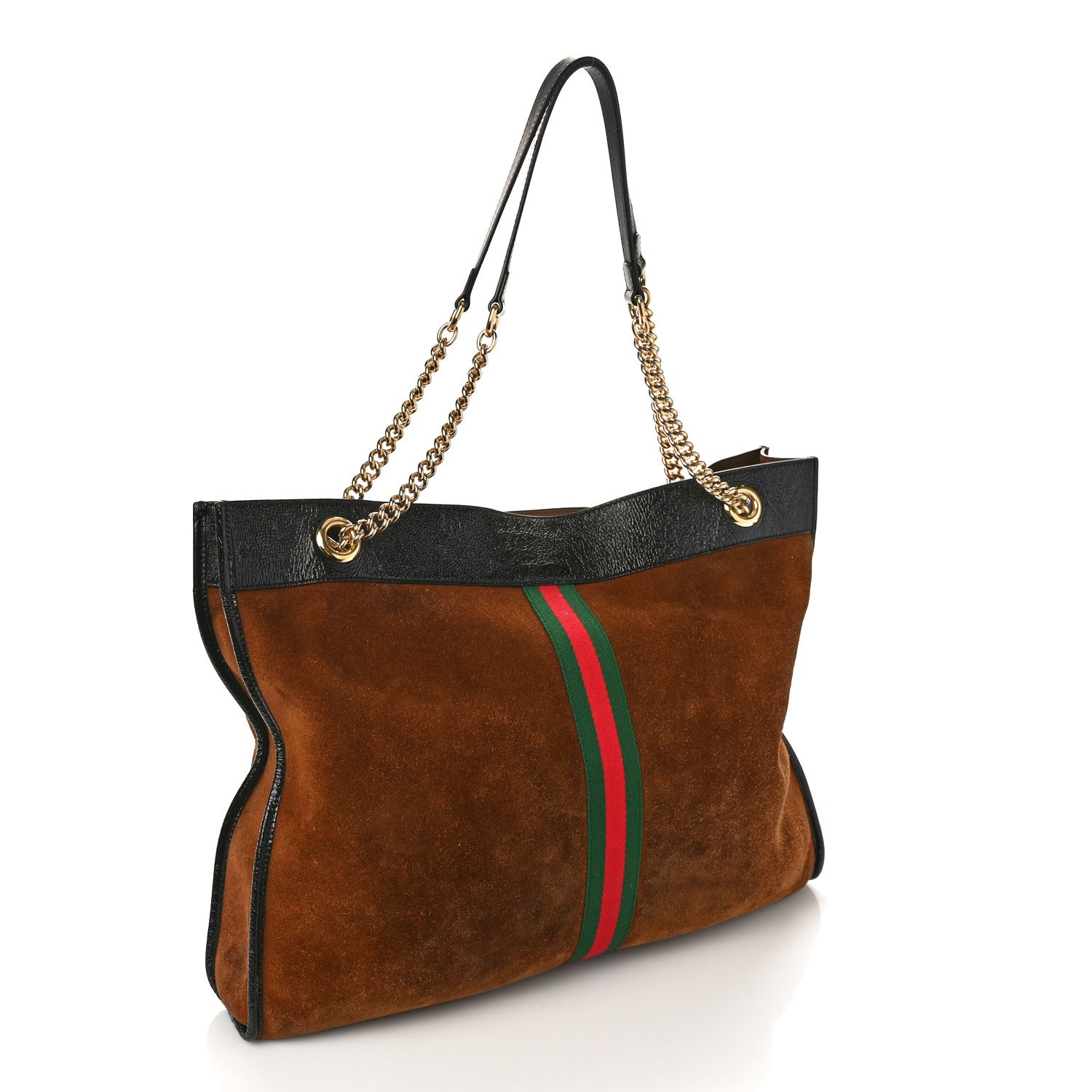 Gucci Suede Patent Large Rajah Chain Tote Nocciola Black 4 of 12