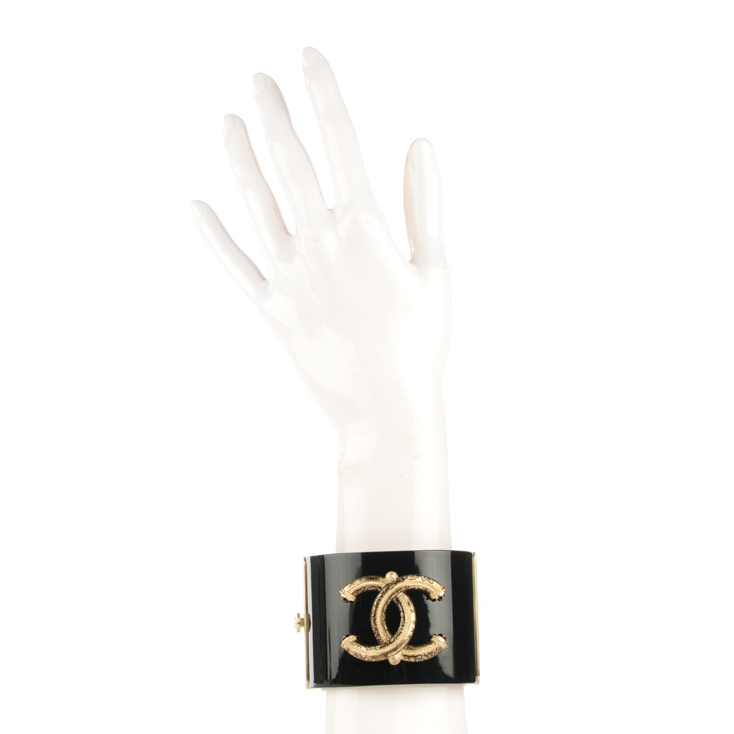 Chanel Resin CC Cuff Black Gold 3 of 5
