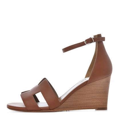 Hermes Calfskin Legend Wedge Sandals 39 Gold 1 of 8