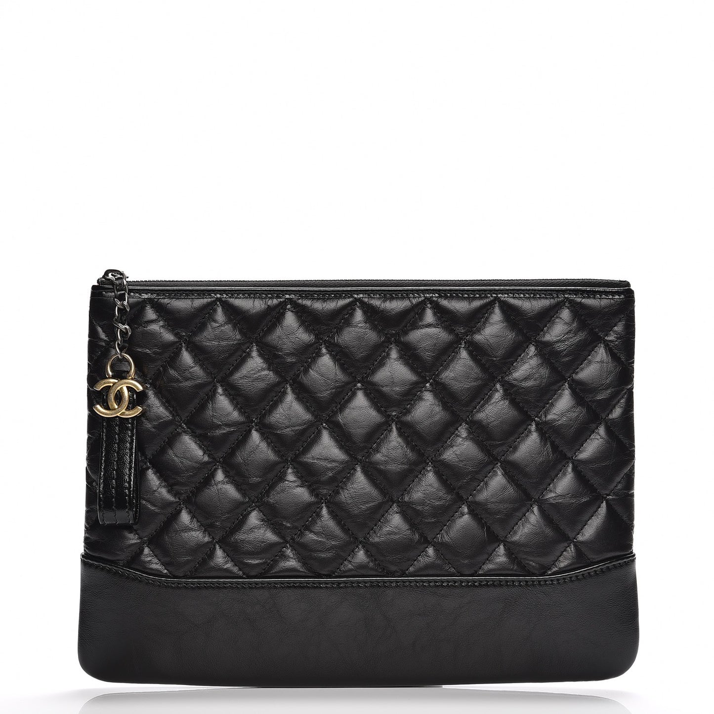 Crumpled Calfskin Quilted Medium Cosmetic Case Black