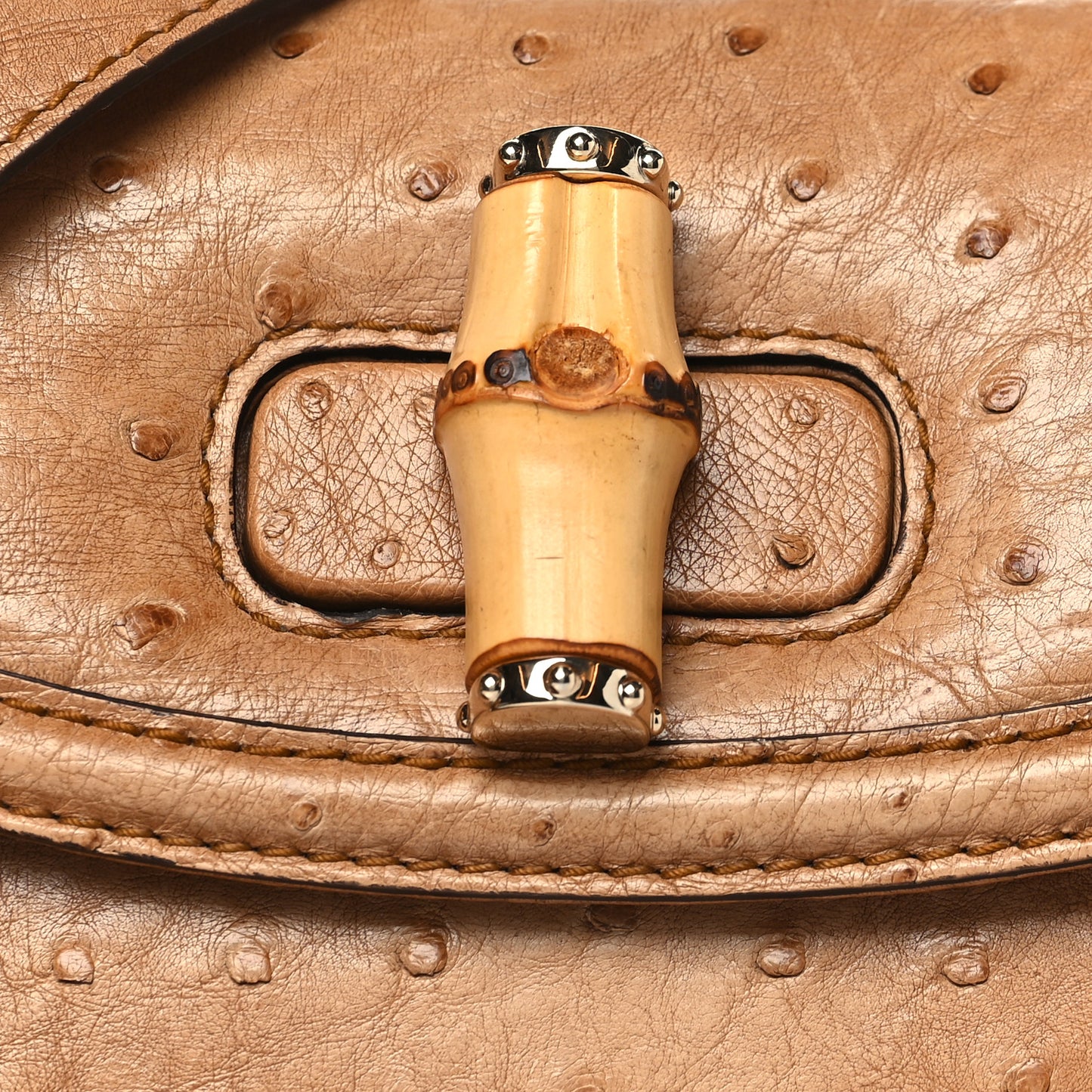 Ostrich Medium New Bamboo Top Handle Bag Brown