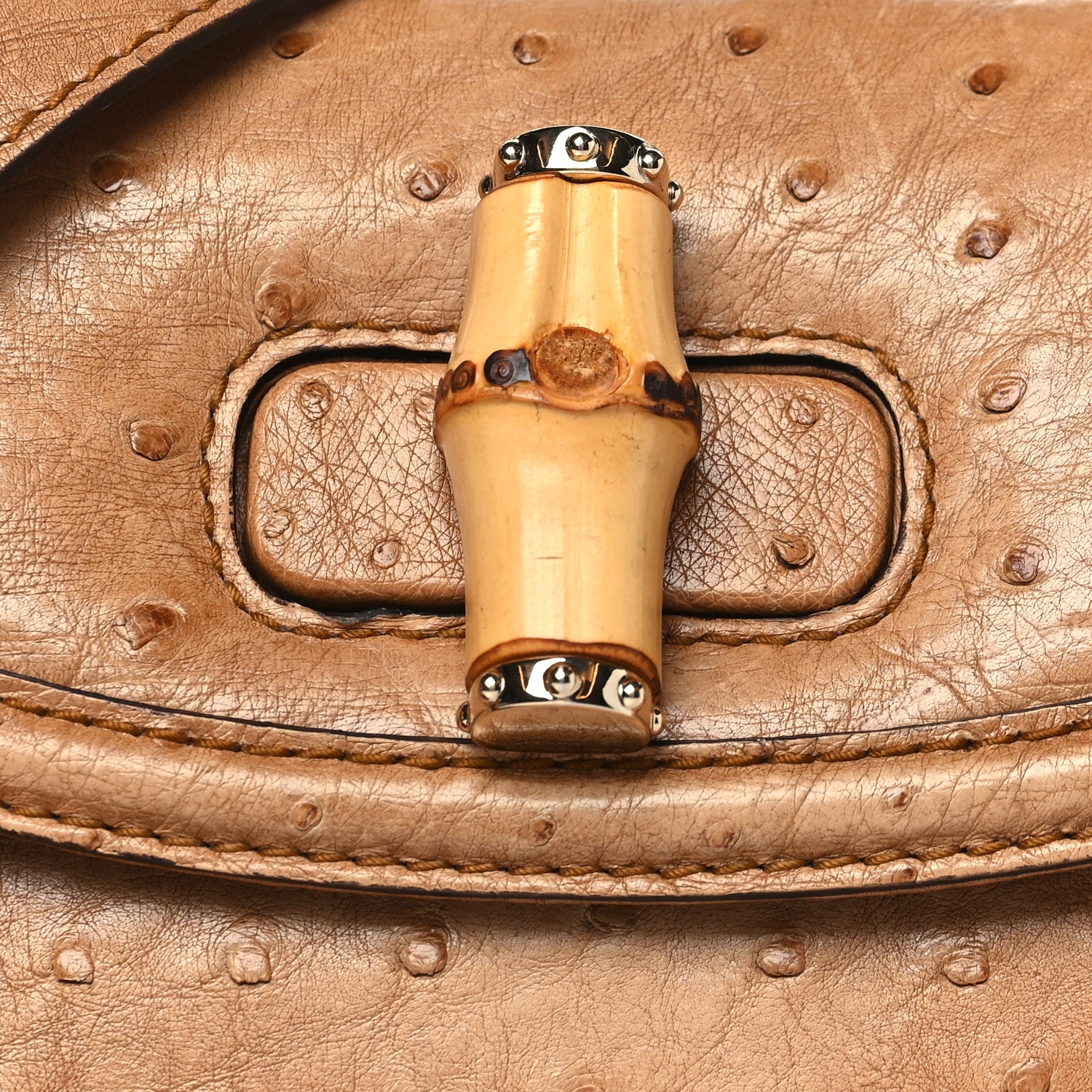 Gucci Ostrich Medium New Bamboo Top Handle Bag Brown 9 of 13