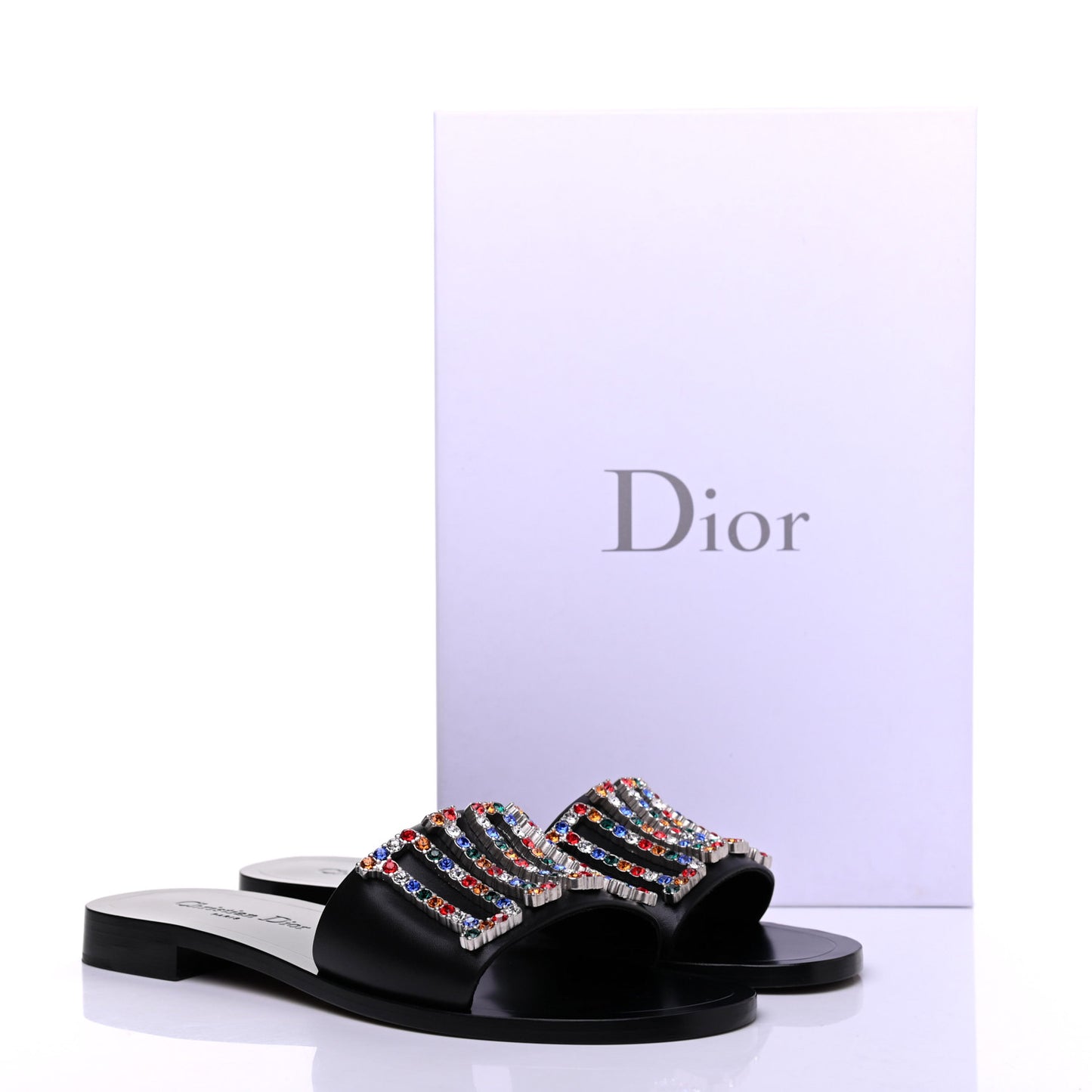 Calfskin Crystal Dio(r)evolution Slide Sandals 38 Black