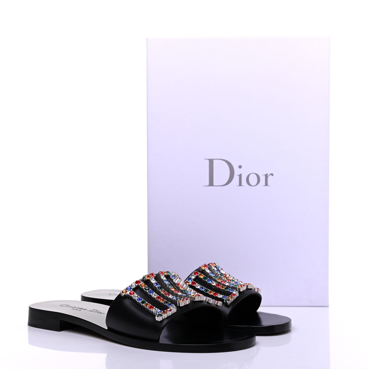 Christian Dior Calfskin Crystal Dio(r)evolution Slide Sandals 38 Black 14 of 14