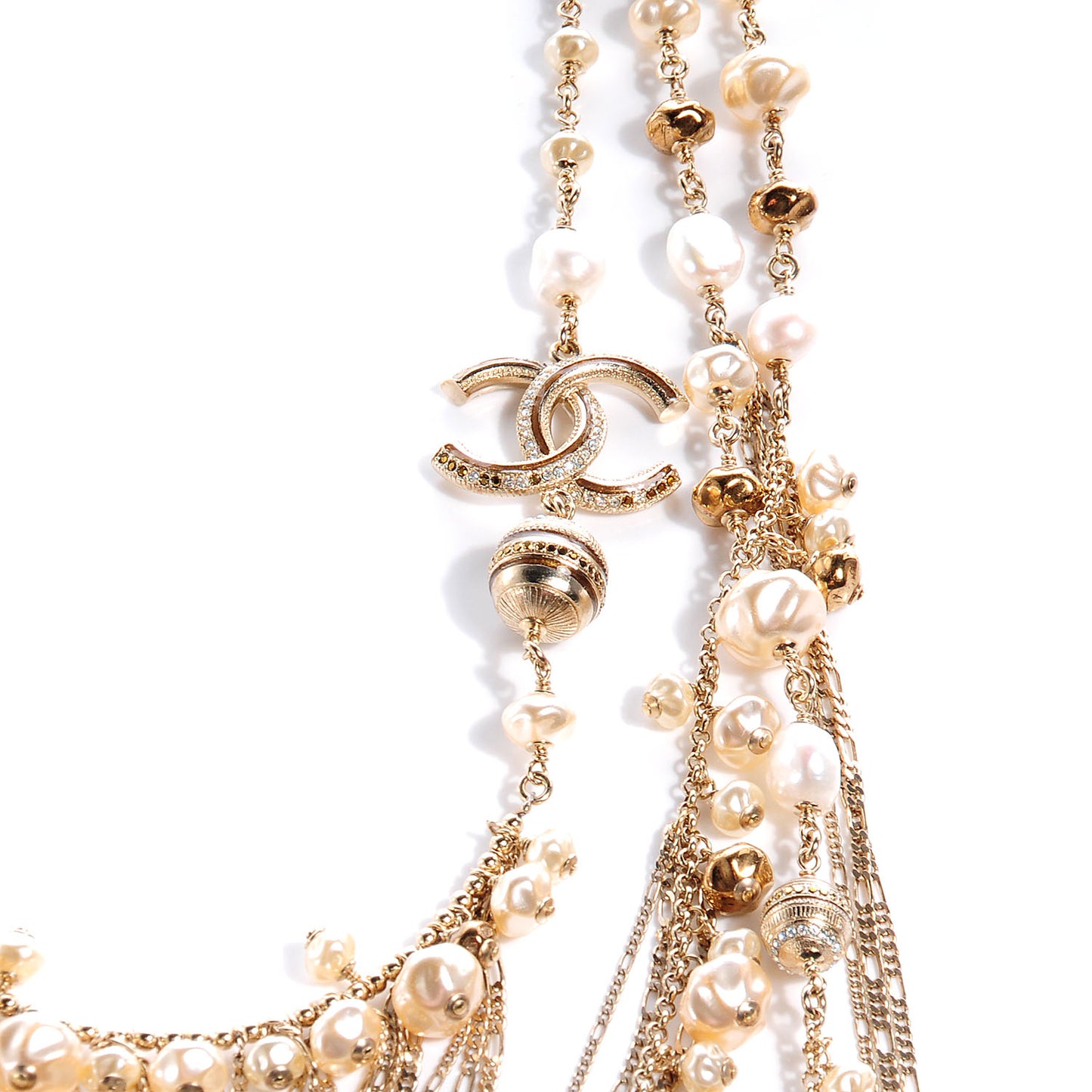 Crystal Pearl CC Stacked Necklace Gold
