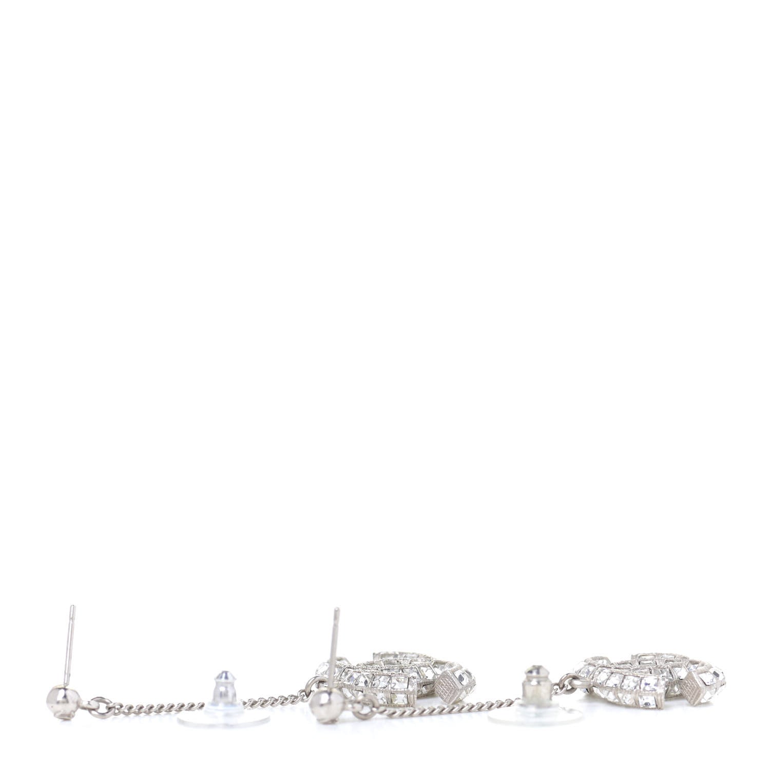 Chanel Baguette Crystal CC Drop Earrings Silver 3 of 5