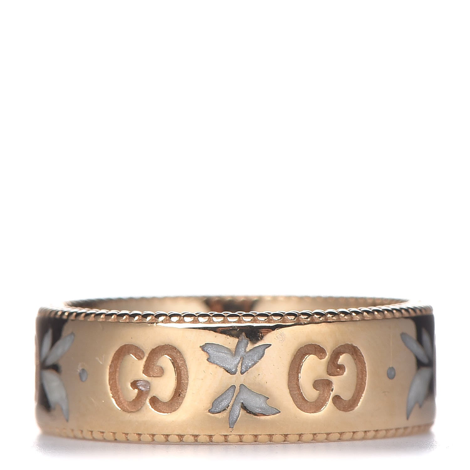 Gucci 18K Yellow Gold Enamel Wide Icon Blooms Ring 52 6 3 of 5