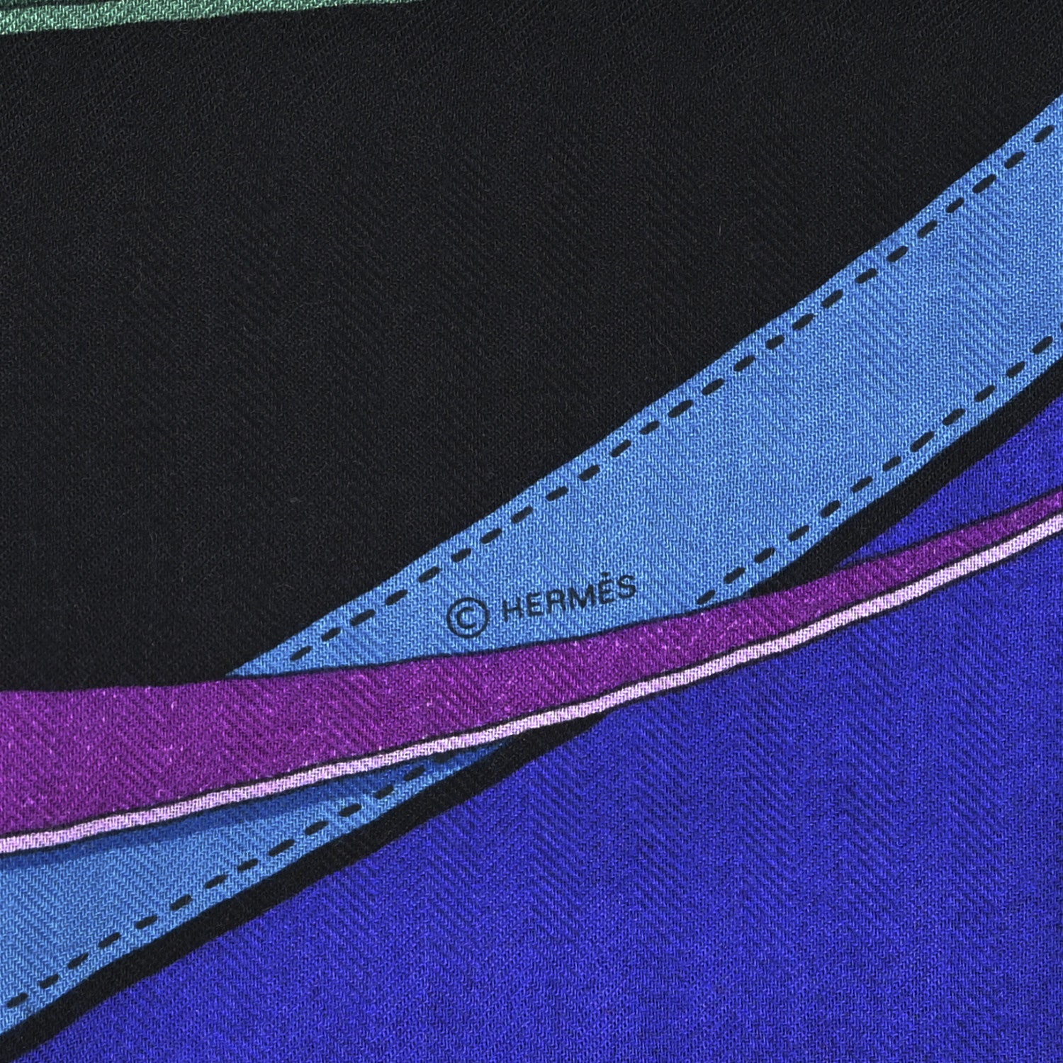 Hermes Cashmere Silk La Promenade Du Matin Shawl 140 Capucine Iris Black 3 of 4