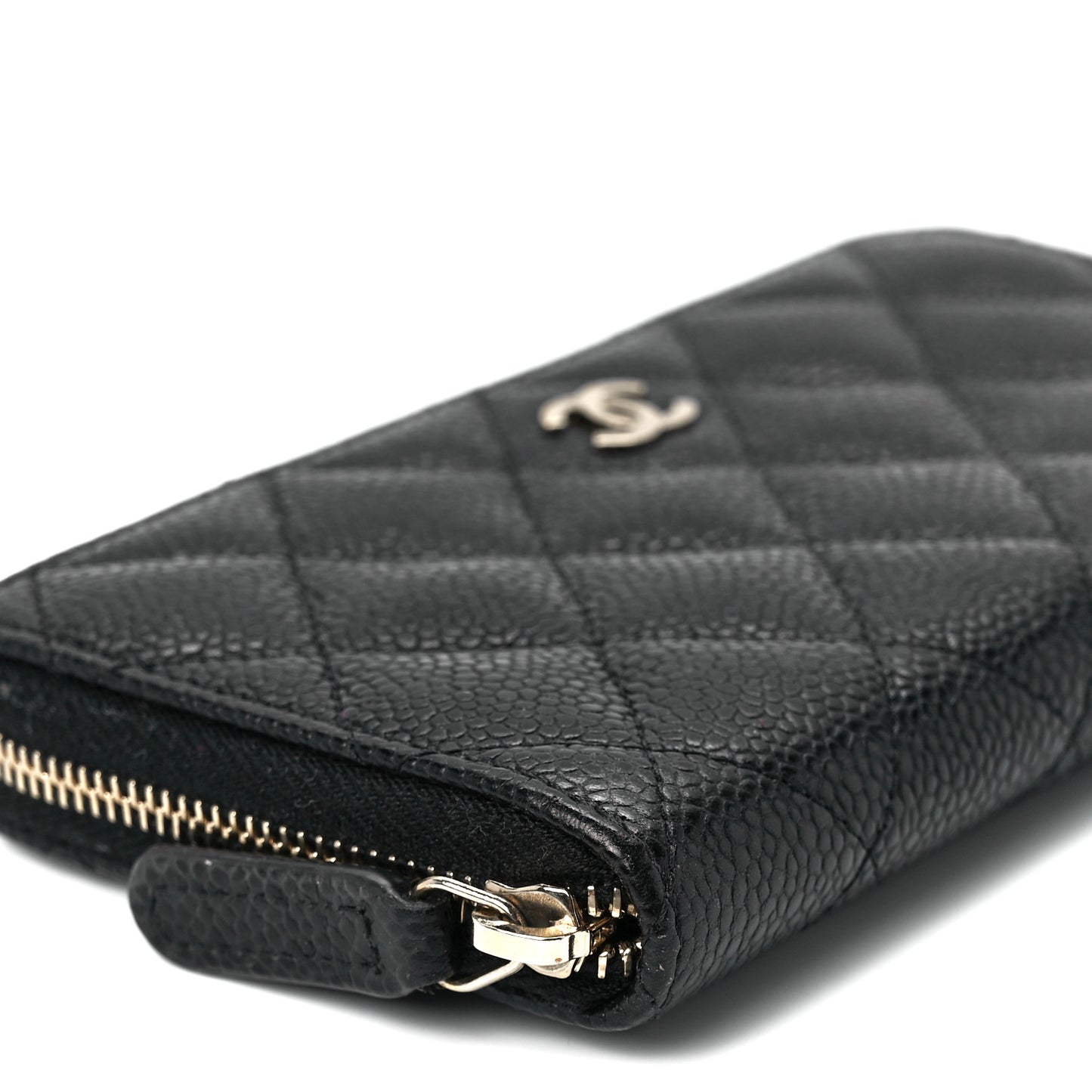 Caviar Quilted Medium Zip Around Wallet Black