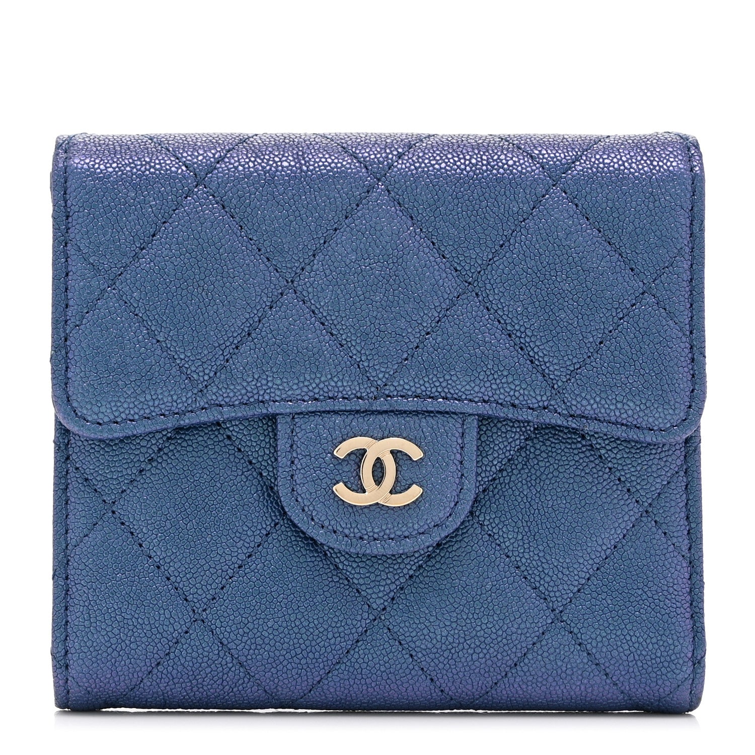 Chanel Iridescent Caviar Flap Quilted Card Holder Wallet Dark Blue 1 of 10