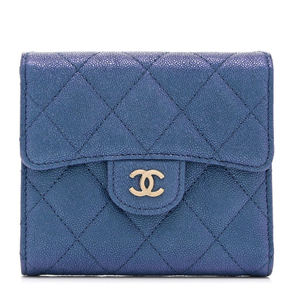 Chanel Iridescent Caviar Flap Quilted Card Holder Wallet Dark Blue 1 of 10