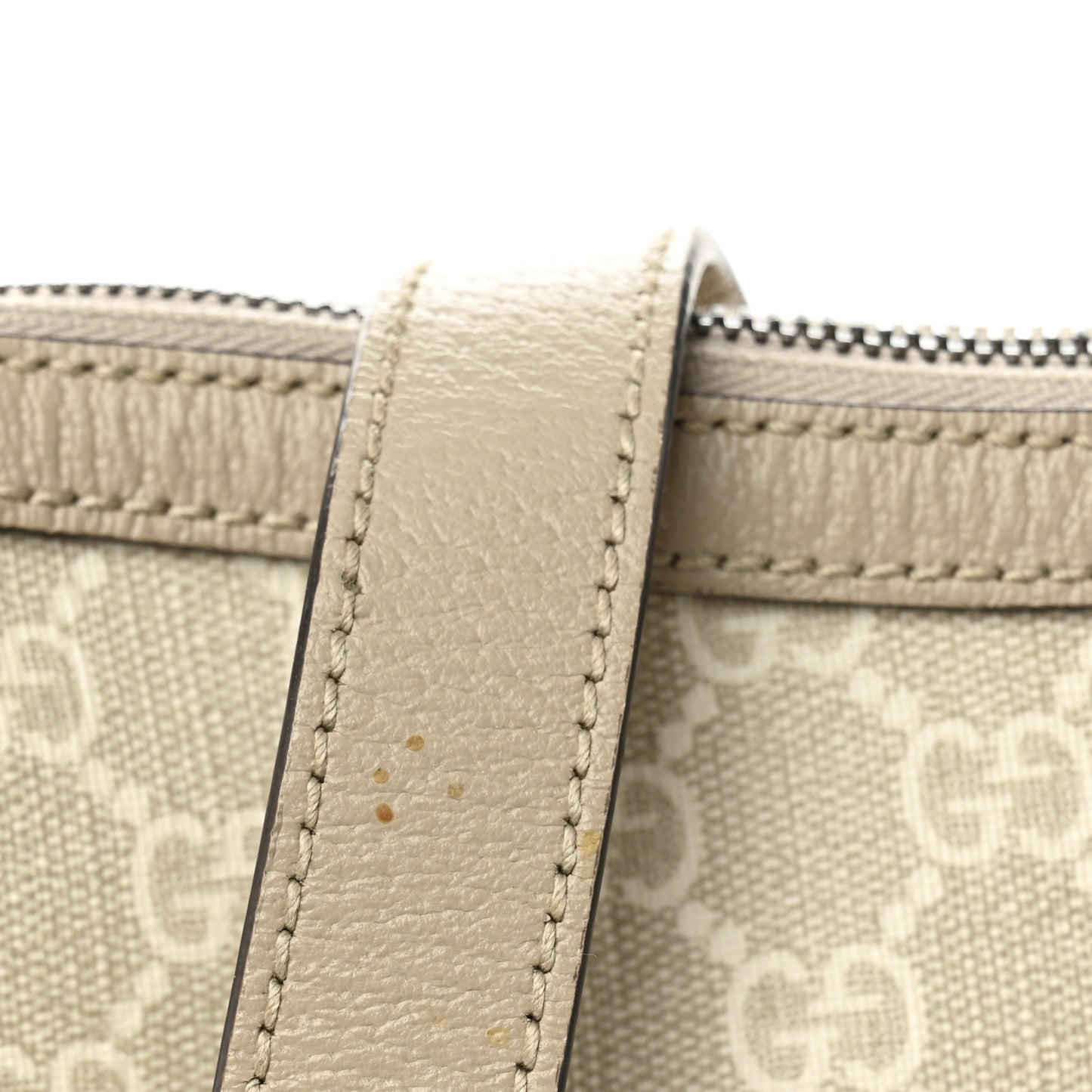 GG Supreme Monogram Textured Dollar Calfskin Web Small Ophidia Half Moon Hobo Beige Mystic White Oatmeal