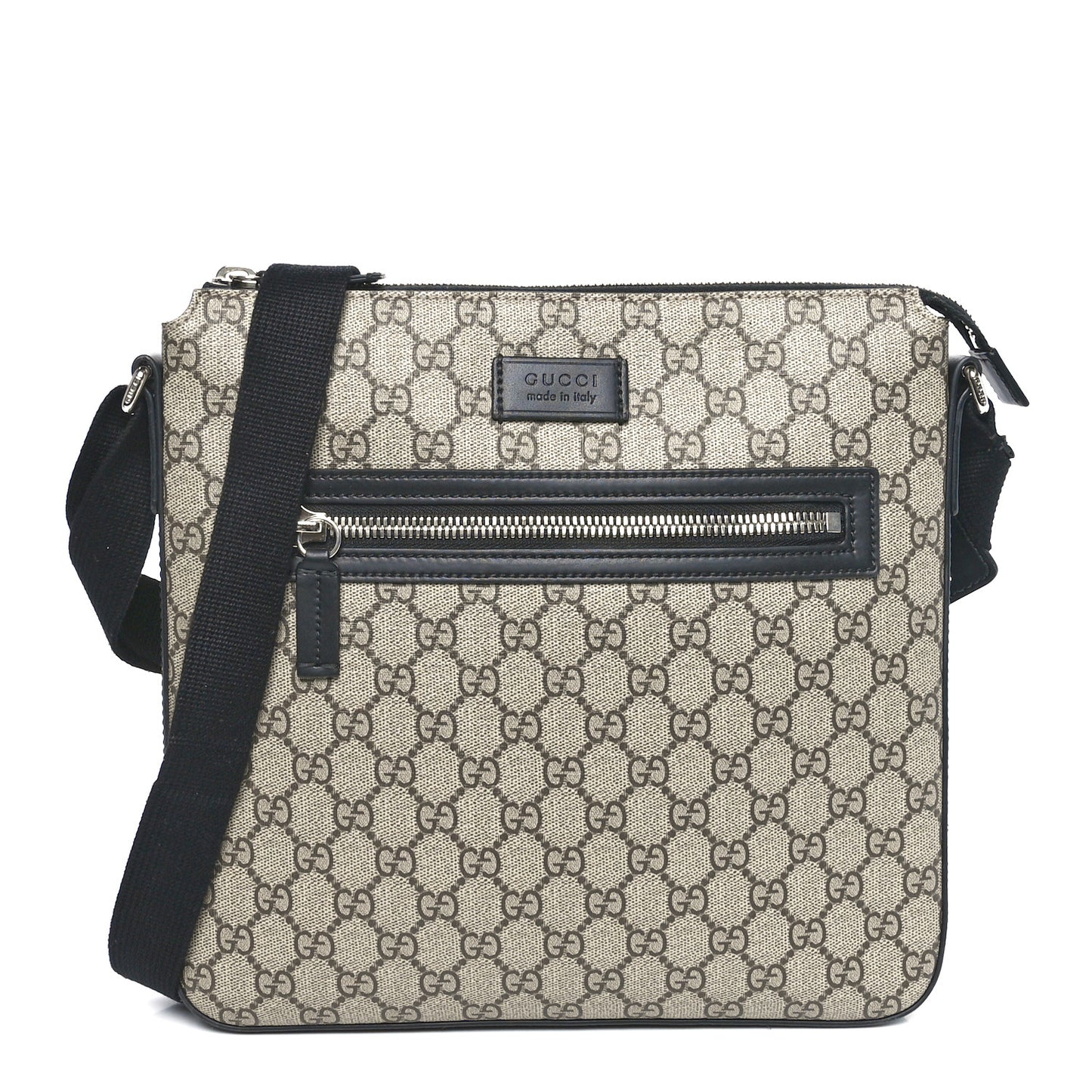 GG Supreme Monogram Web Medium Flat Messenger Beige Black New Acero