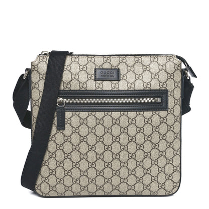 Gucci GG Supreme Monogram Web Medium Flat Messenger Beige Black New Acero 1 of 9