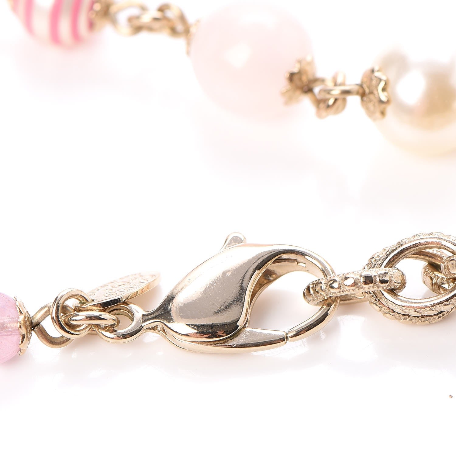 Chanel Enamel Striped Pearl CC Long Necklace Pink Gold 6 of 7