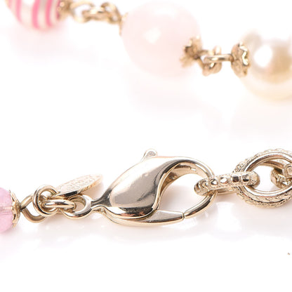 Chanel Enamel Striped Pearl CC Long Necklace Pink Gold 6 of 7