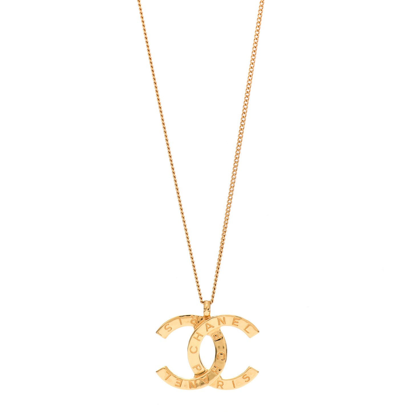 Metal CC Paris Button Necklace Gold
