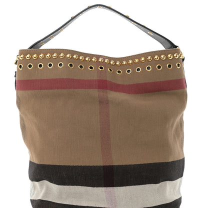 Burberry Canvas Mega Check Studded Medium Ashby Bucket Bag Black 8 of 10