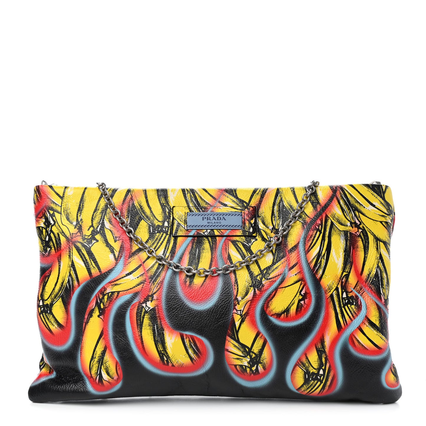 Calfskin Double Match Bananas Chain Clutch Lemon Black