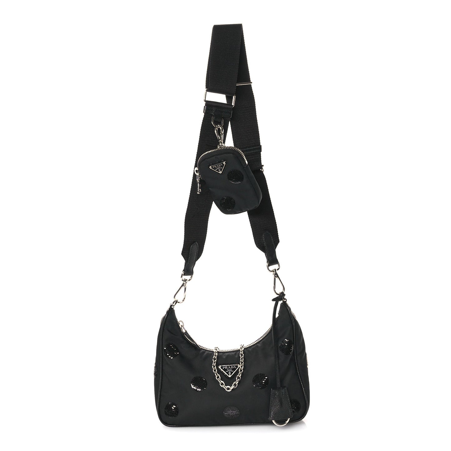 Nylon Sequin Embellished Polka Dot Re-Edition 2005 Shoulder Bag Black
