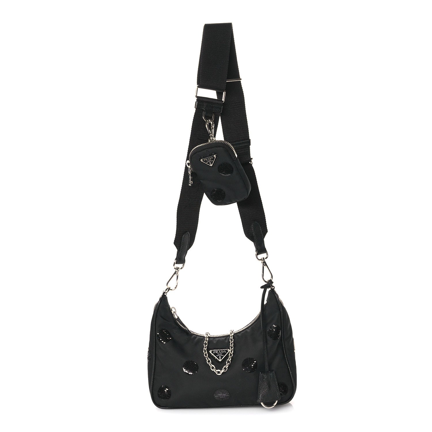 Prada Nylon Sequin Embellished Polka Dot Re-Edition 2005 Shoulder Bag Black 1 of 10