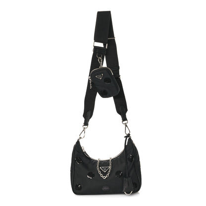 Prada Nylon Sequin Embellished Polka Dot Re-Edition 2005 Shoulder Bag Black 1 of 10