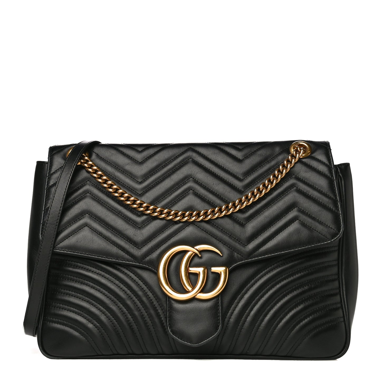 Calfskin Matelasse Large GG Marmont Shoulder Bag Black