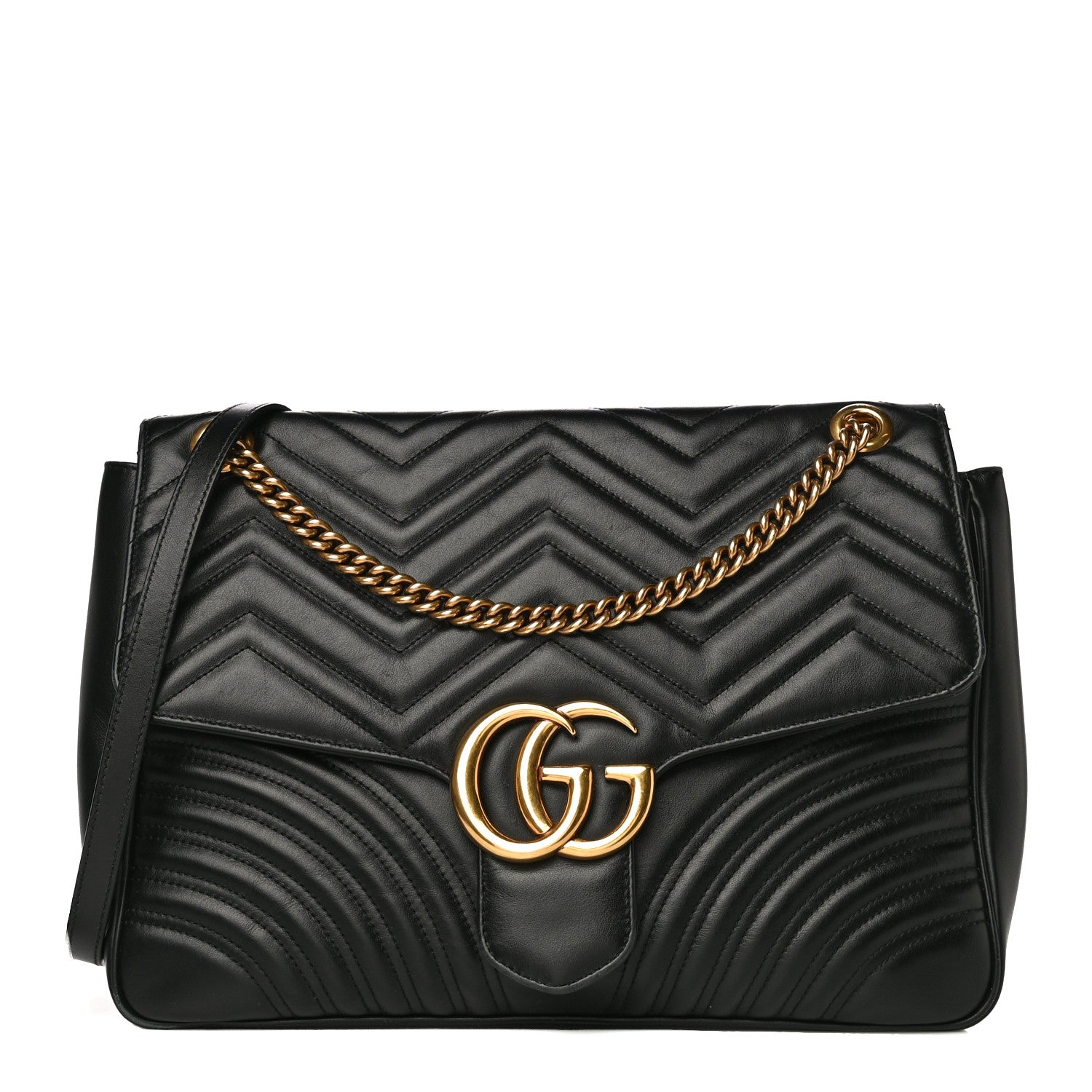 Gucci Calfskin Matelasse Large GG Marmont Shoulder Bag Black 1 of 26