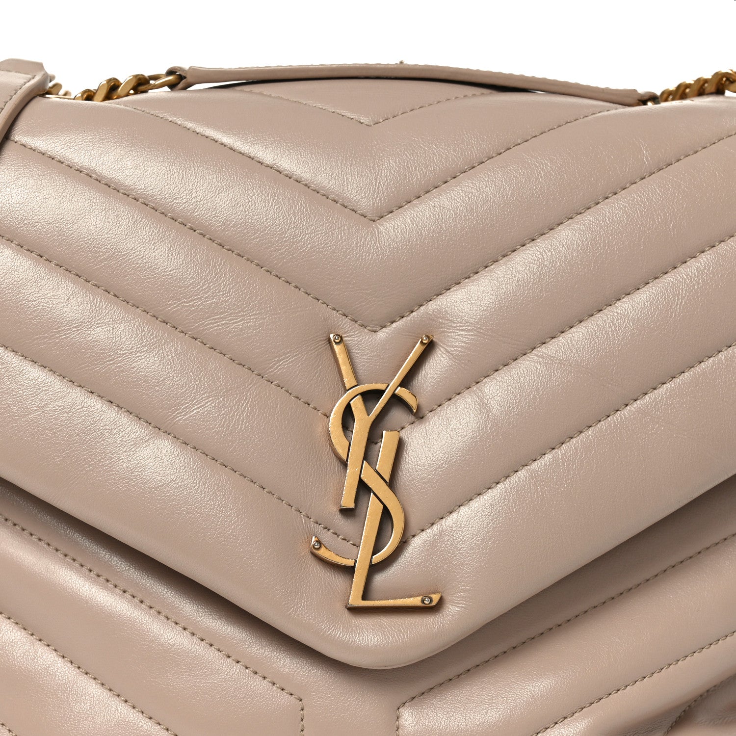 Saint Laurent Calfskin Y Quilted Monogram Medium Loulou Chain Satchel Dark Beige 8 of 10