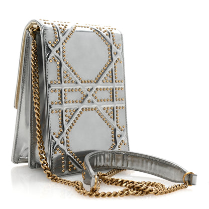 Christian Dior Metallic Calfskin Studded Vertical Diorama Silver 3 of 9