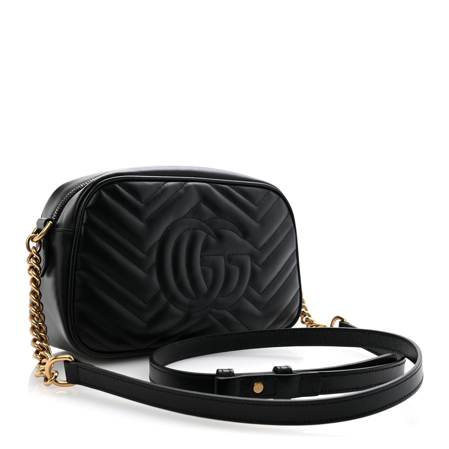 Gucci Calfskin Matelasse Small GG Marmont Chain Shoulder Bag Black 3 of 12