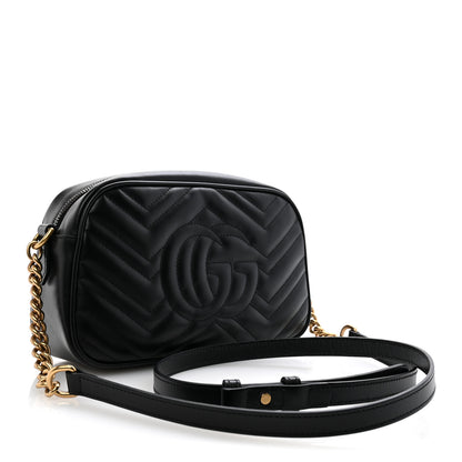 Gucci Calfskin Matelasse Small GG Marmont Chain Shoulder Bag Black 3 of 12