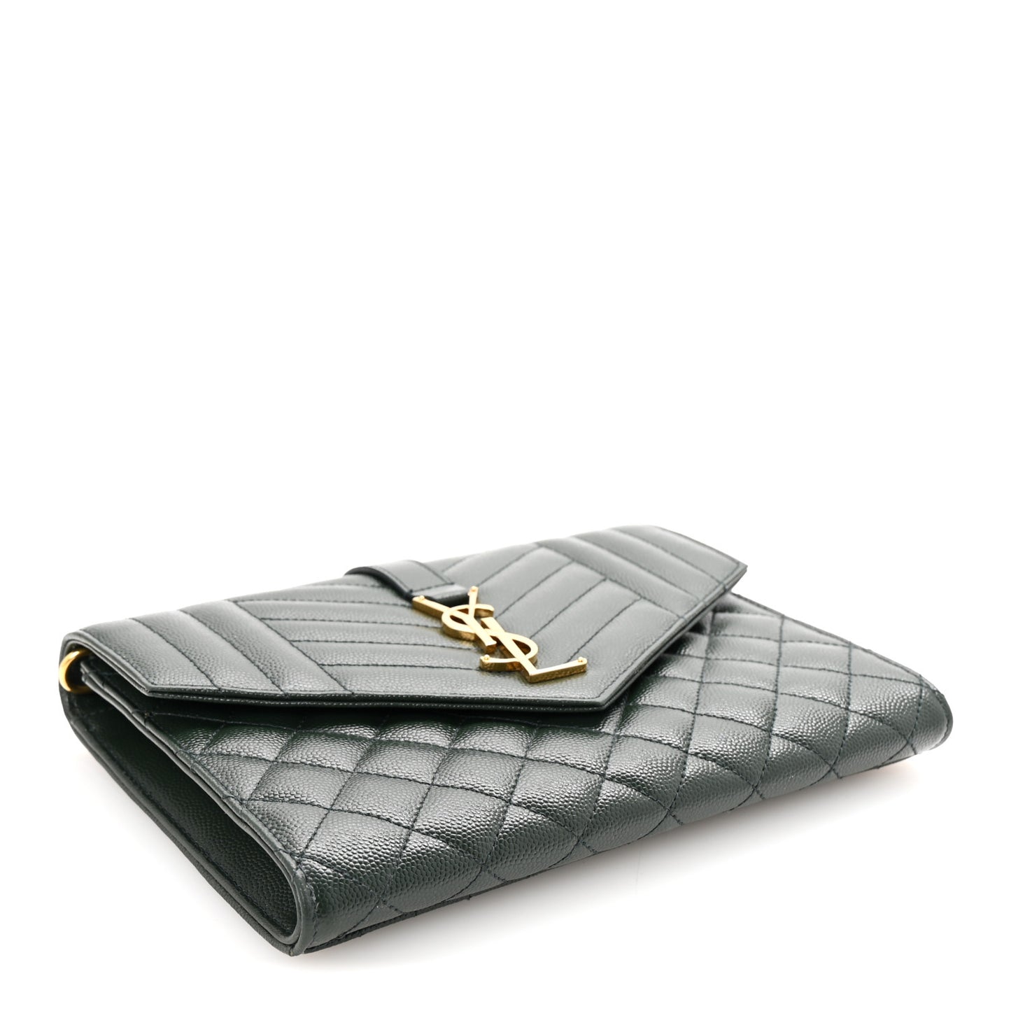 Grain De Poudre Textured Mixed Matelasse Triquilt Monogram Clutch Vert Fonce
