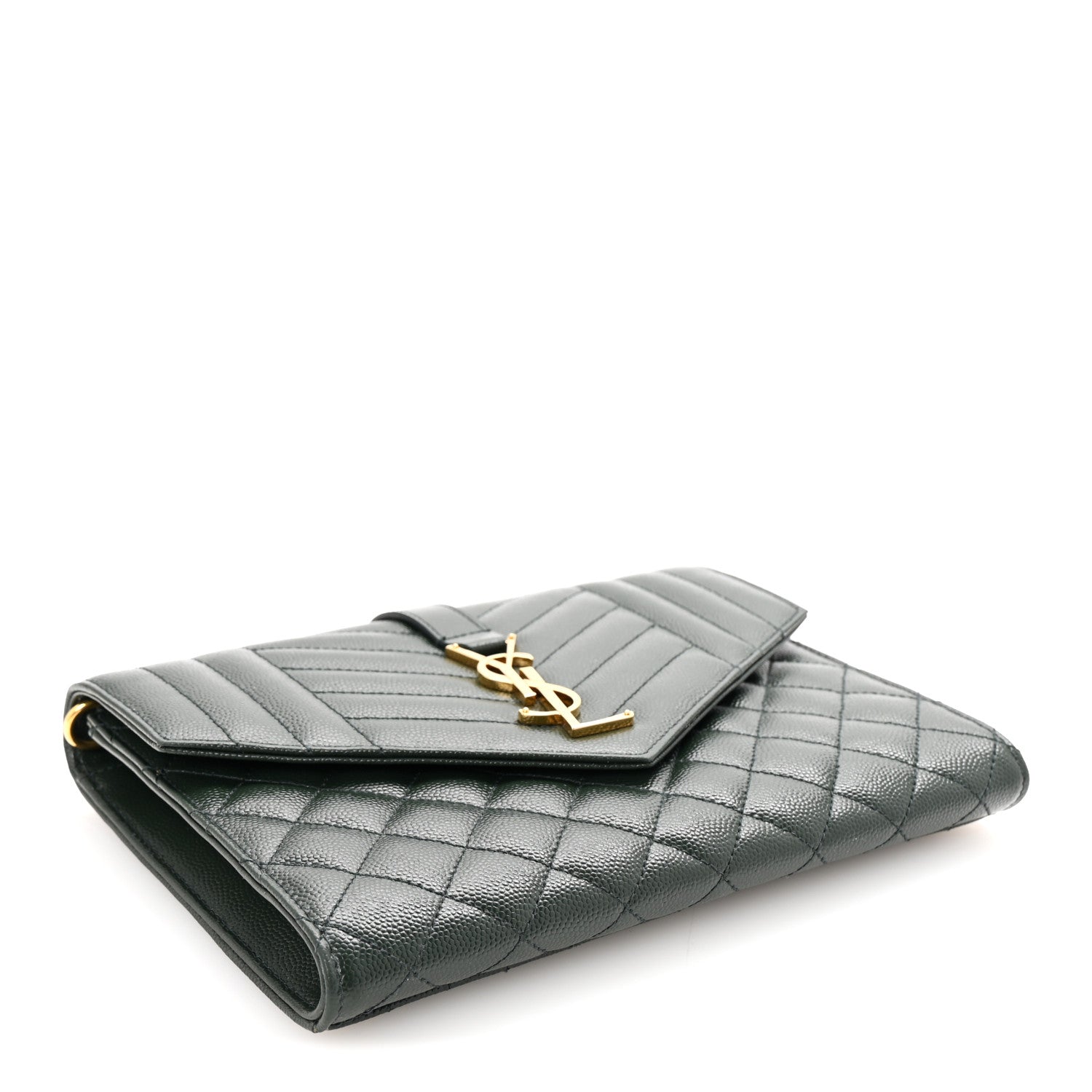 Saint Laurent Grain De Poudre Textured Mixed Matelasse Triquilt Monogram Clutch Vert Fonce 4 of 8