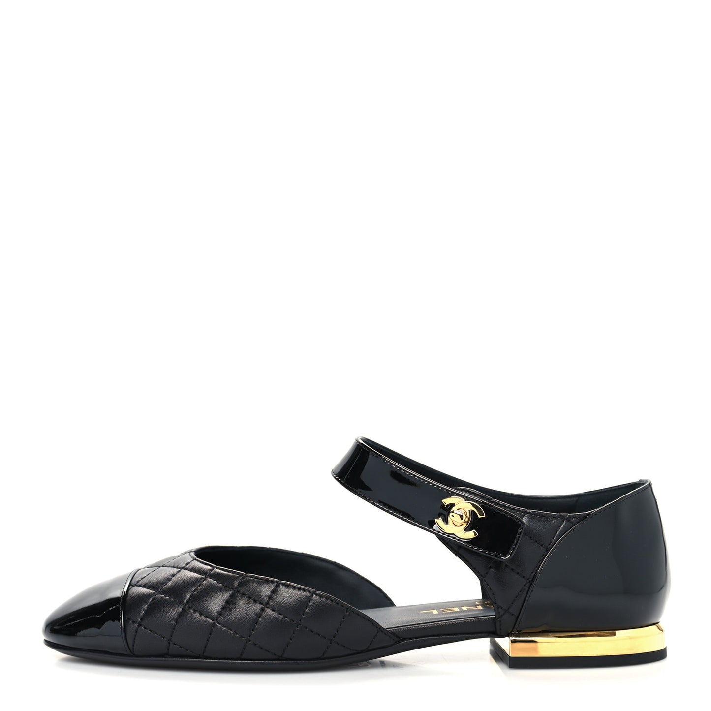 Patent Lambskin Quilted Cap Toe Ballerina Flats 39 Black