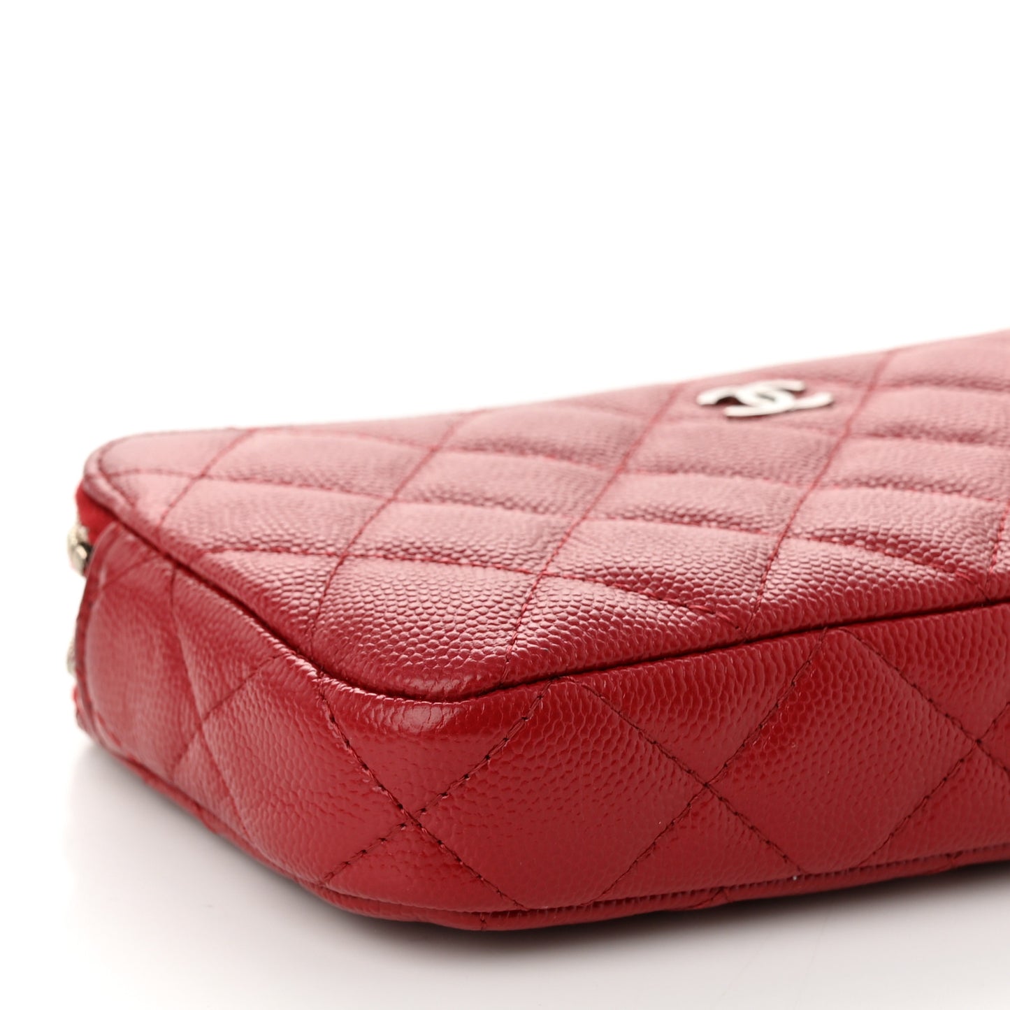 Caviar Quilted Small Clutch With Chain Dark Red