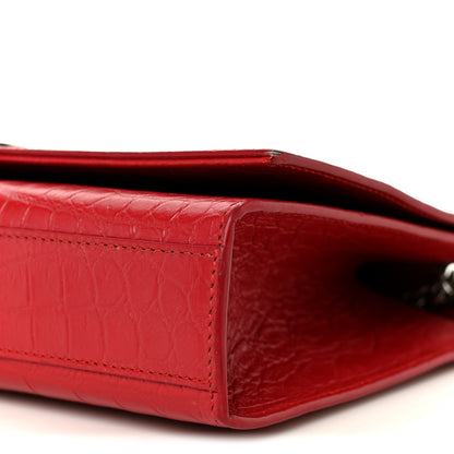 Saint Laurent Calfskin Crocodile Embossed Medium Classic Monogram Kate Tassel Satchel New Red 11 of 11