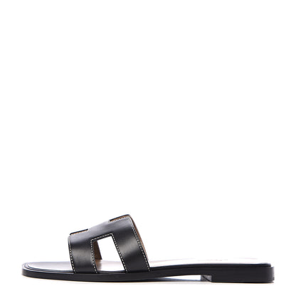 Hermes Box Calfskin Oran Sandals 36.5 Black 1 of 10