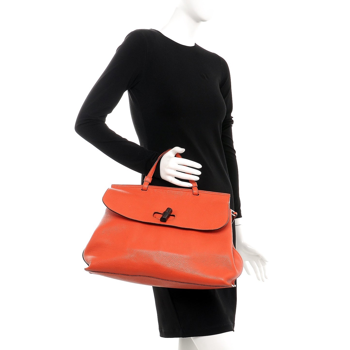 Cellarius Calfskin Large Bamboo Daily Top Handle Bag New Dark Orange