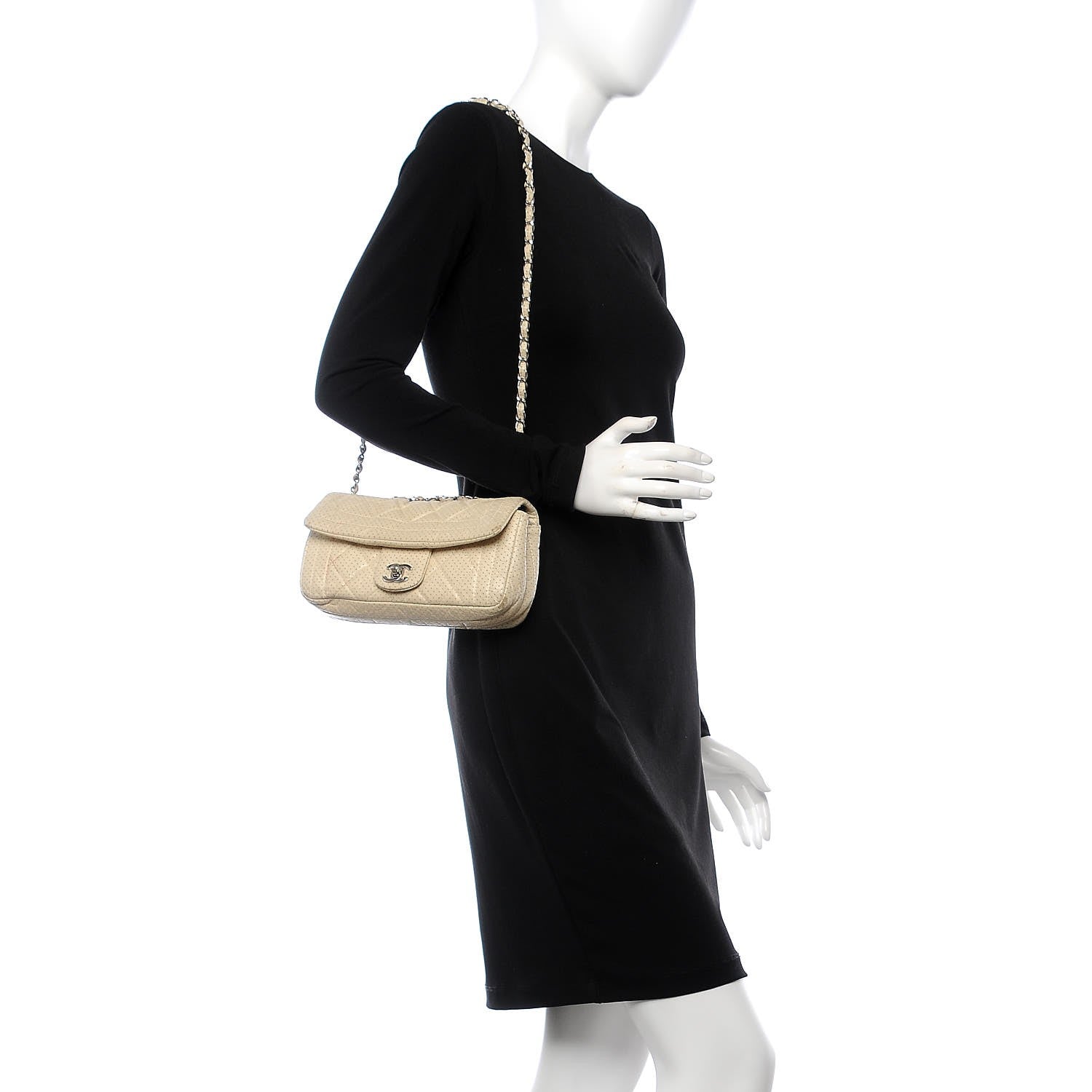 Chanel Aged Calfskin Perforated Small Flap Beige Clair 3 of 15