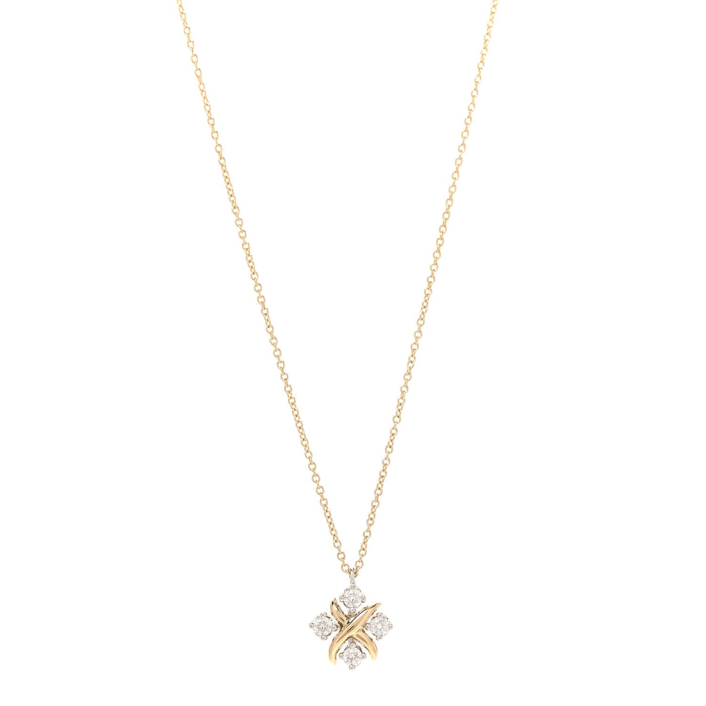 Platinum 18K Yellow Gold Diamond Schlumberger Lynn Pendant Necklace