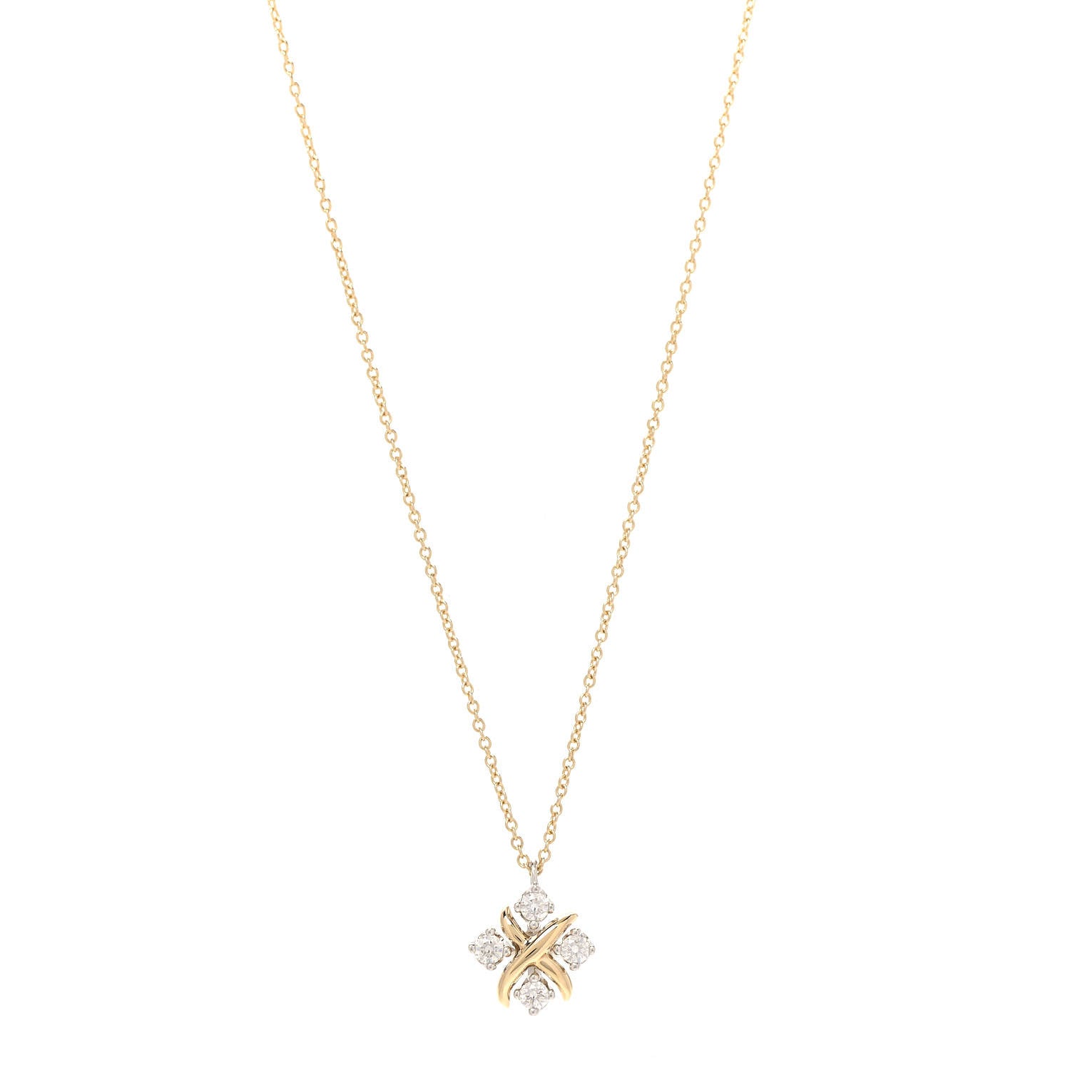 Tiffany Platinum 18K Yellow Gold Diamond Schlumberger Lynn Pendant Necklace 1 of 7