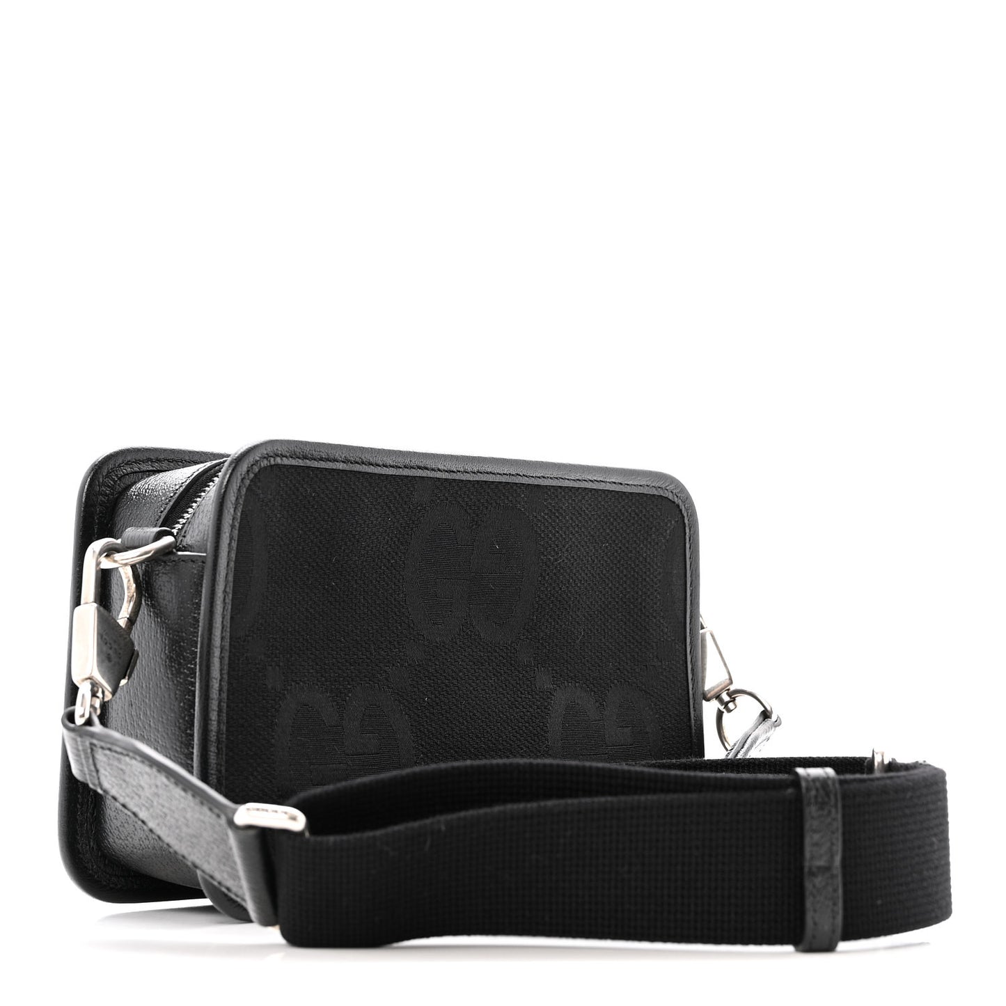 Monogram Jumbo GG Textured Dollar Calfskin Web Mini Crossbody Bag Black