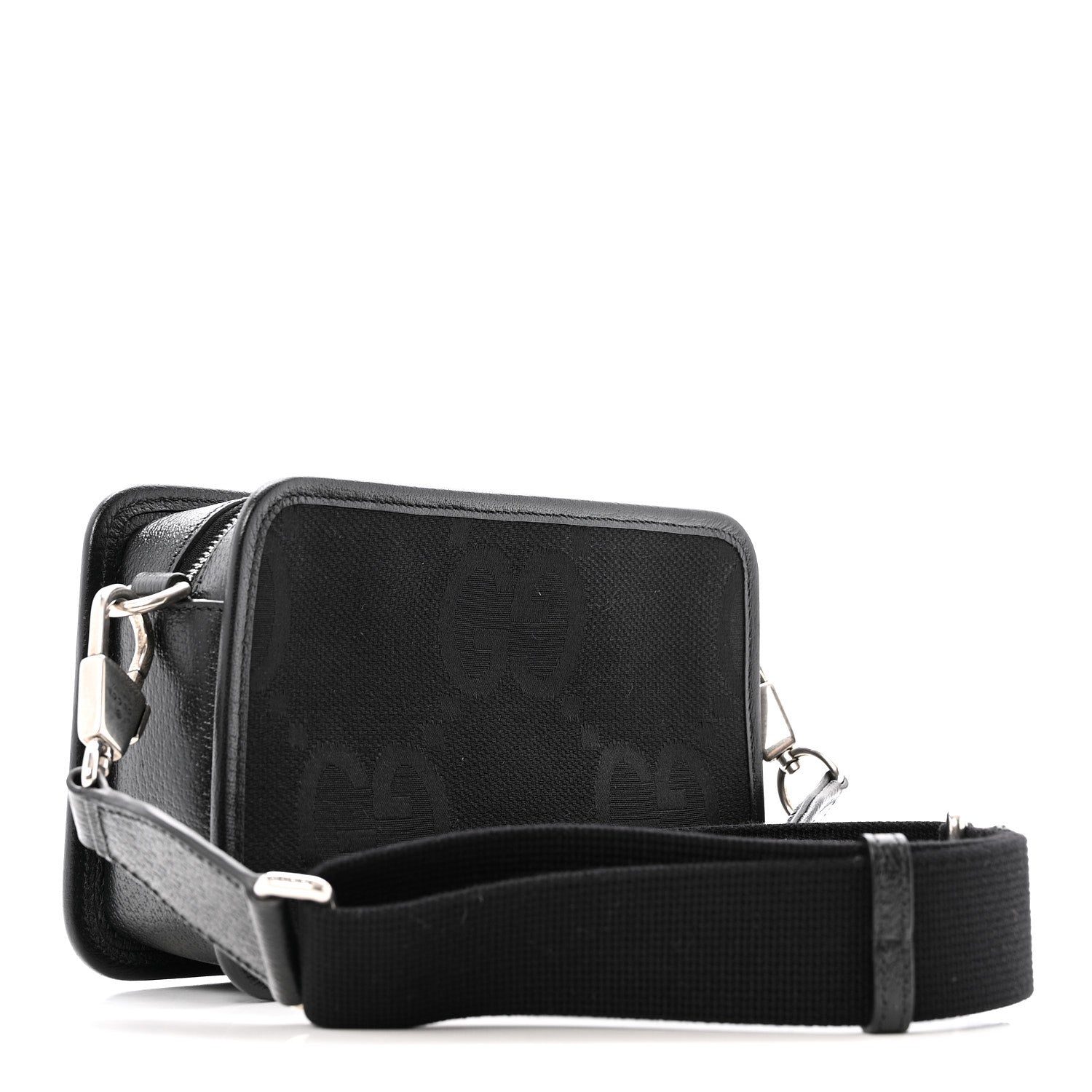 Gucci Monogram Jumbo GG Textured Dollar Calfskin Web Mini Crossbody Bag Black 3 of 13