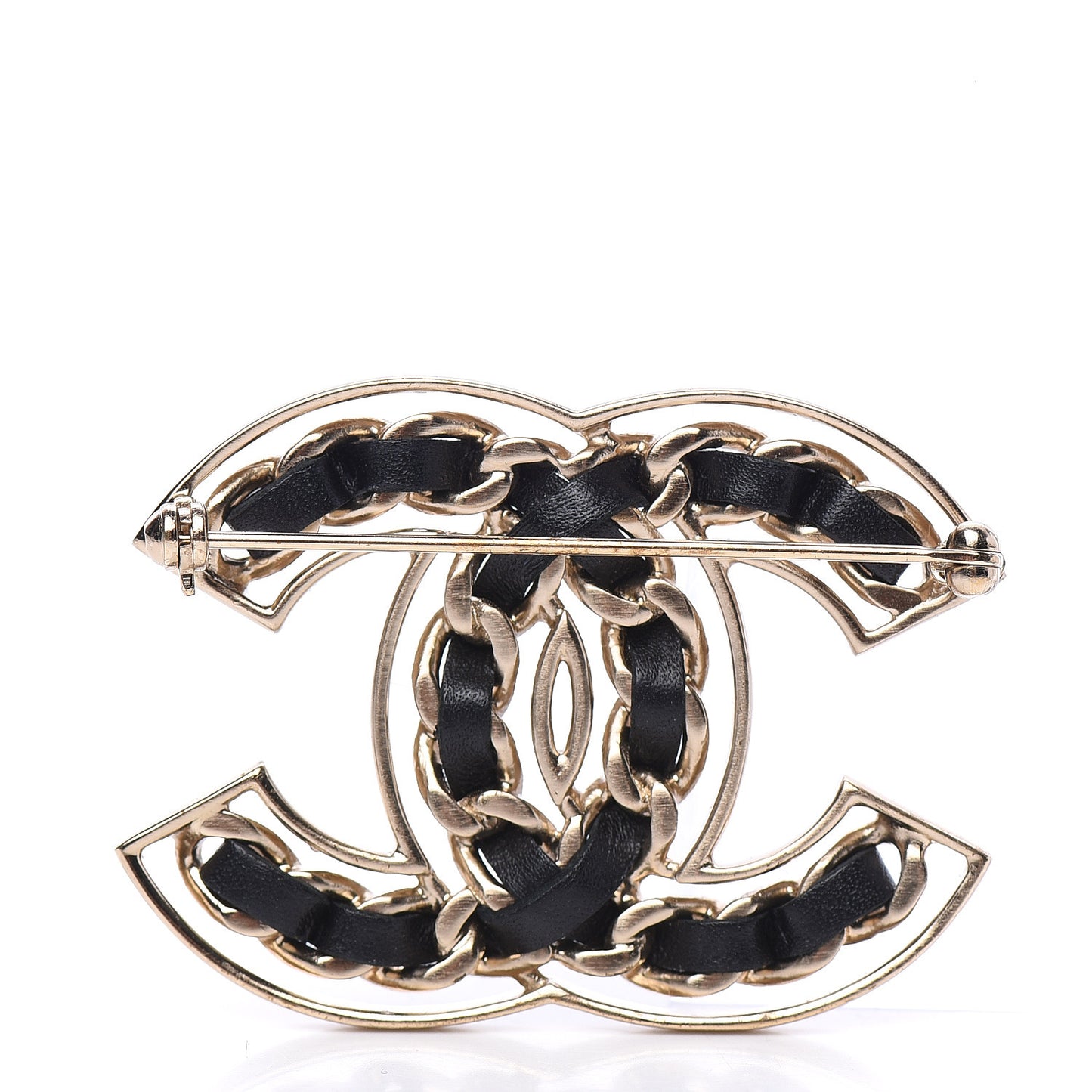 Lambskin Chain CC Brooch Black Gold