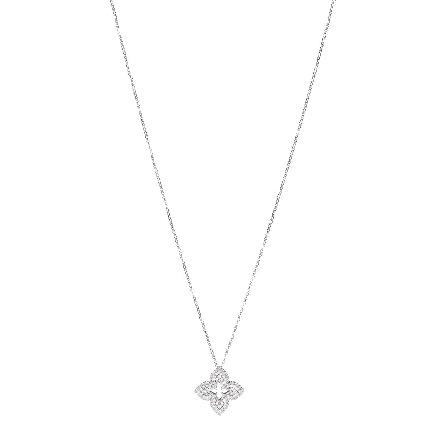 Roberto Coin 18K White Gold Diamond Medium Venetian Princess Flower Pave Pendant Necklace 1 of 6